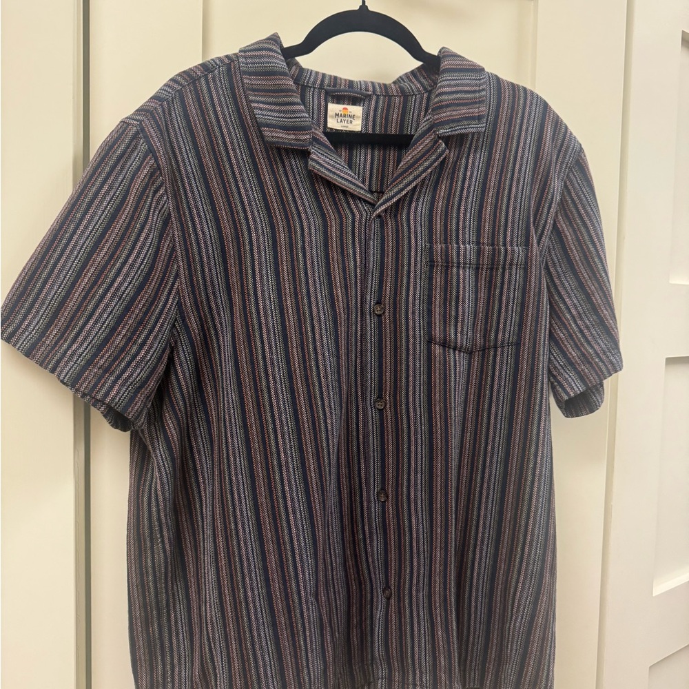 Marine Layer Caleb Resort Shirt Black Multicolor Striped Button Down Shirt
